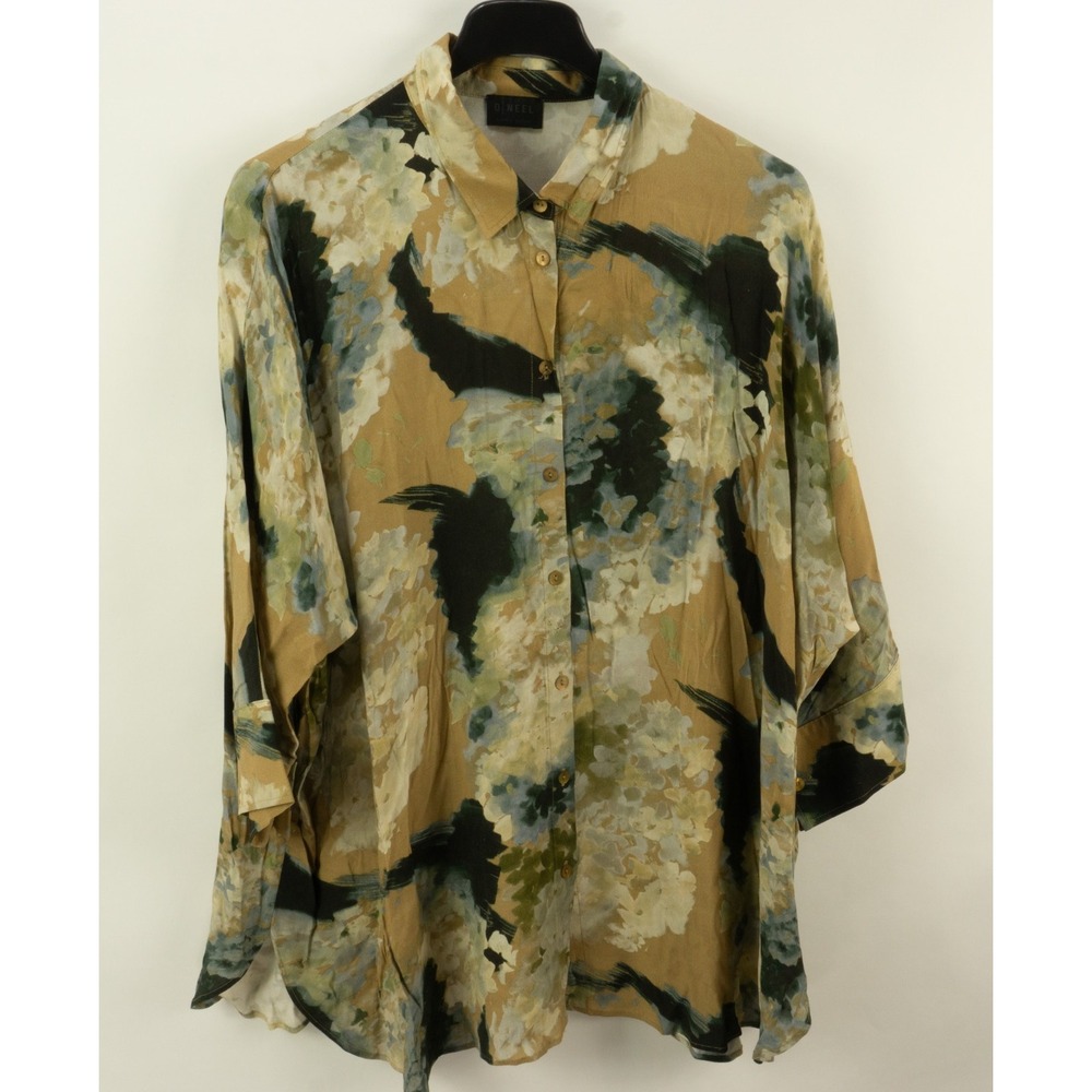 Q Neel Nordic Design Long Sleeve Tunic Top Womens 18 Watercolor Abstract Viscose